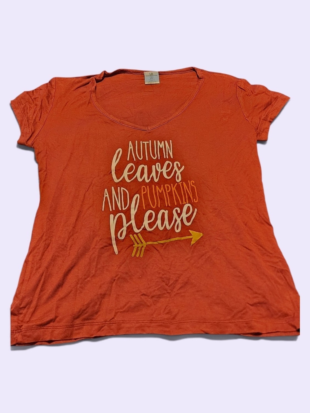 Women's Burgundy Red V-Neck Tee with 'Autumn Leaves and Pumpkins' Graphic
